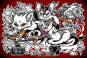 kitsune in kimono smoking a pipe tattoo idea