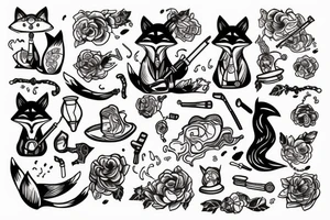 fox in kimono smoking a pipe tattoo idea