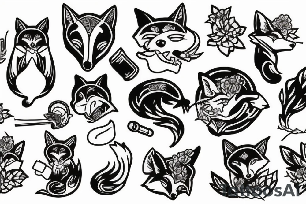 fox in kimono smoking a pipe tattoo idea