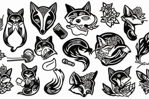 fox in kimono smoking a pipe tattoo idea