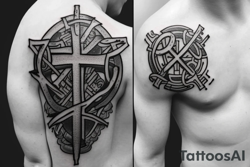 A cross tattoo for a shoulder with the letters AMDG on it tattoo idea