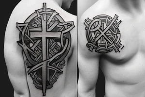 A cross tattoo for a shoulder with the letters AMDG on it tattoo idea