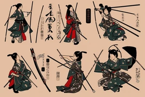 traditional japanese woman archer with a longbow in a standard traditional clothing tattoo idea