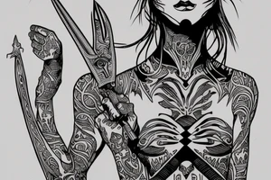 Dune Fremen woman warrior full body, holding a knife, forearm tattoo tattoo idea