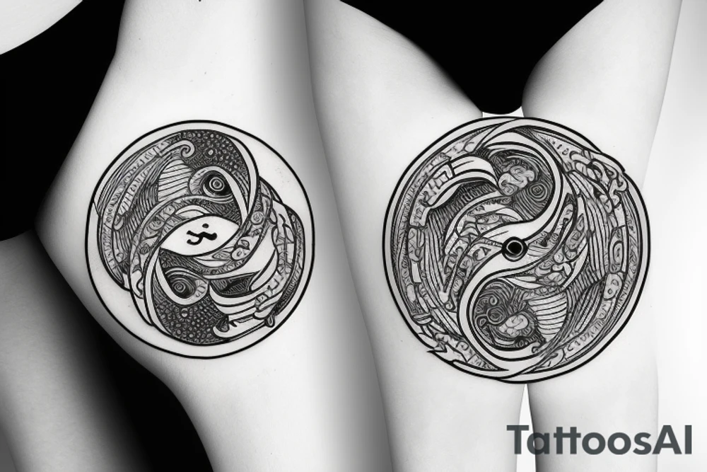 circle 
fishes with yin yang tattoo idea