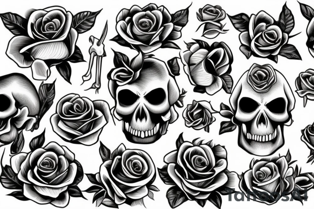 skull with roses from the eyes tattoo idea