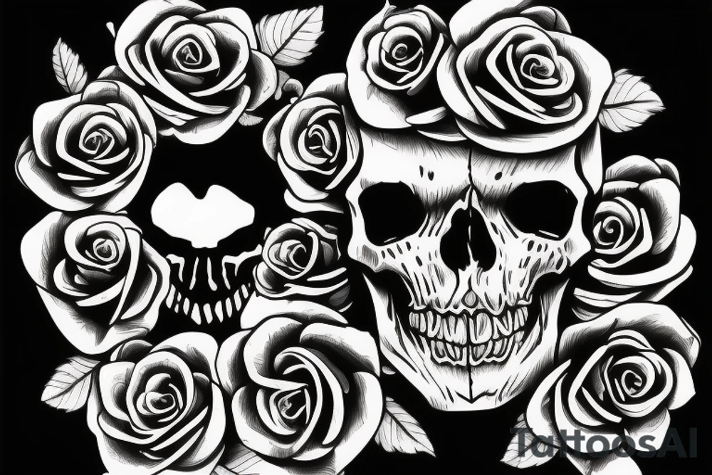 skull with roses from the eyes tattoo idea