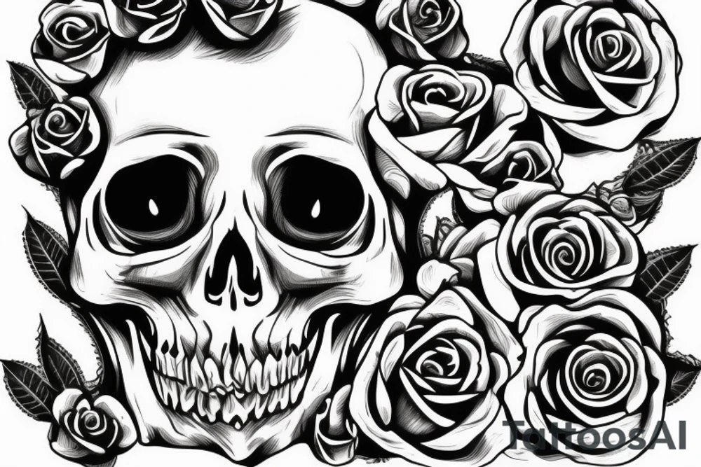 skull with roses from the eyes tattoo idea