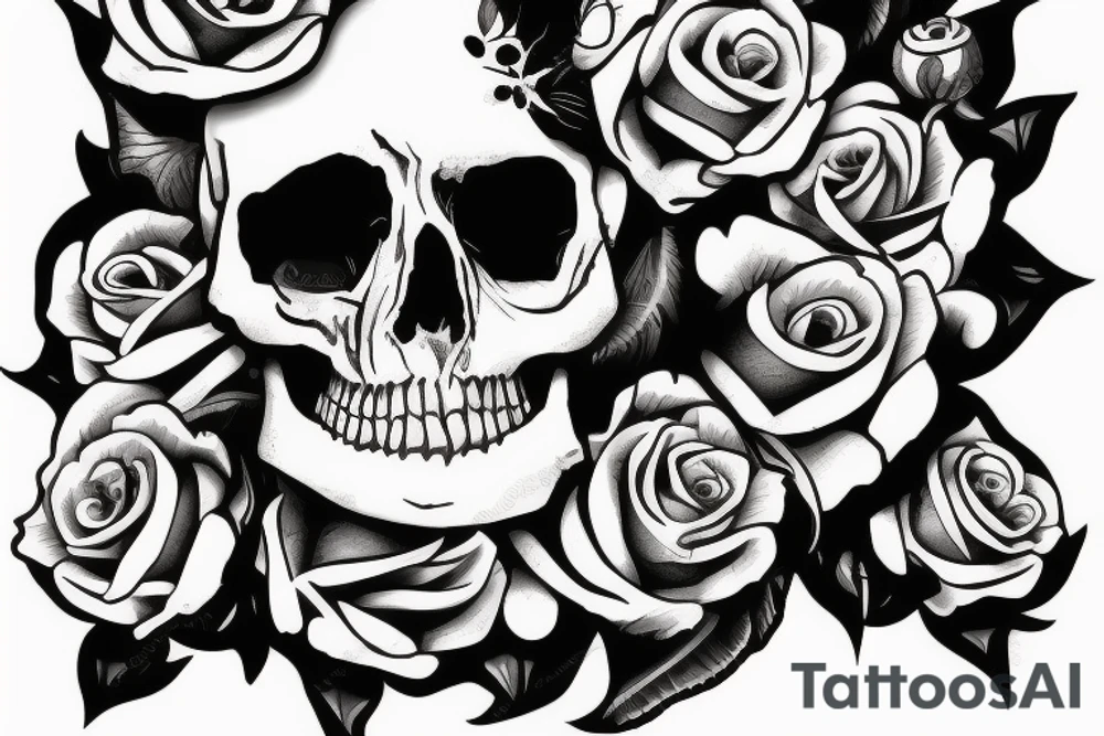 skull with roses sticking from the eyes tattoo idea