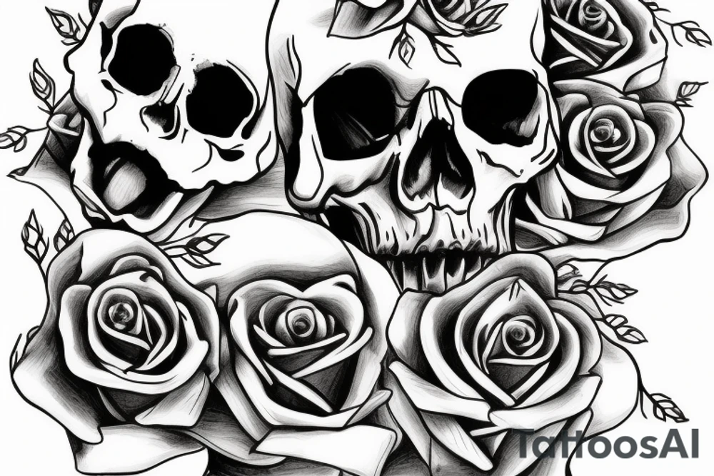 skull with roses sticking from the eyes tattoo idea