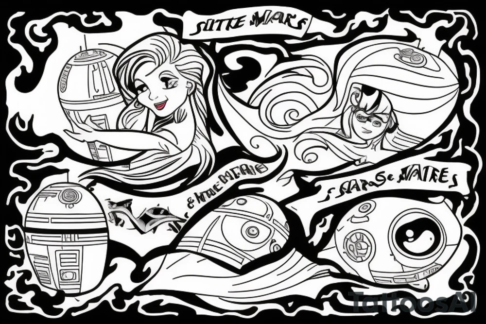 Little mermaid and starwars tattoo idea