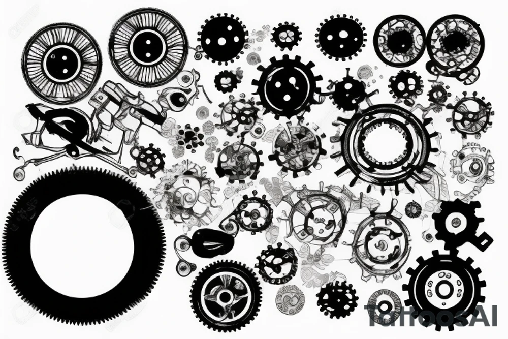 Tear out with mechanical gears as flowers tattoo idea