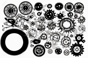 Tear out with mechanical gears as flowers tattoo idea