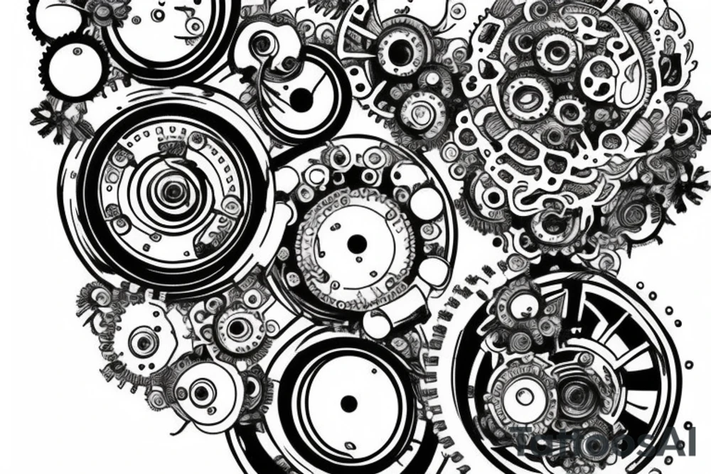 Tear out with mechanical gears as flowers tattoo idea
