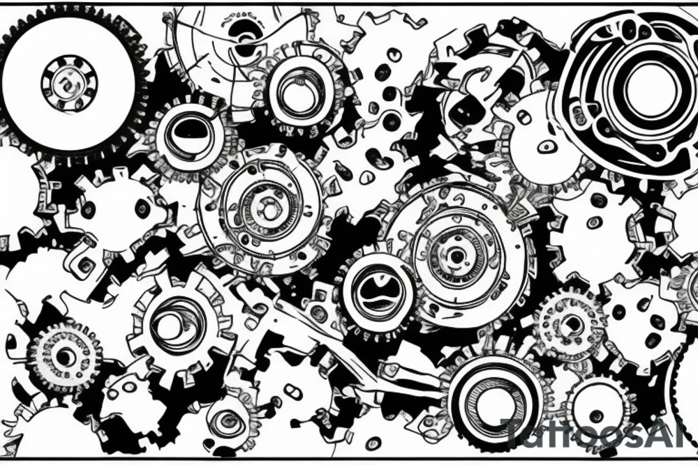 Tear out with mechanical gears and flowers are growing through them tattoo idea