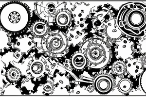 Tear out with mechanical gears and flowers are growing through them tattoo idea
