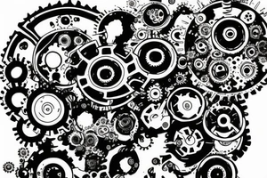 Tear out with mechanical gears and flowers are growing through them tattoo idea