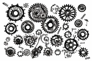 Tear out with mechanical gears and flowers are growing through them tattoo idea