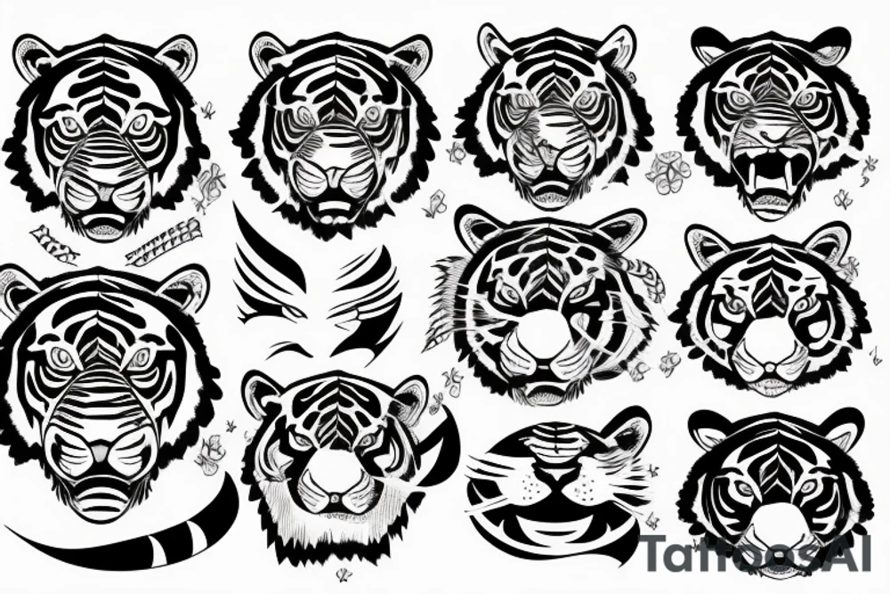 tiger tattoo, blinded eye, ornaments tattoo idea