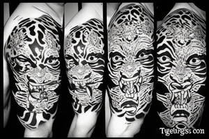 tiger tattoo, blinded eye, ornaments tattoo idea
