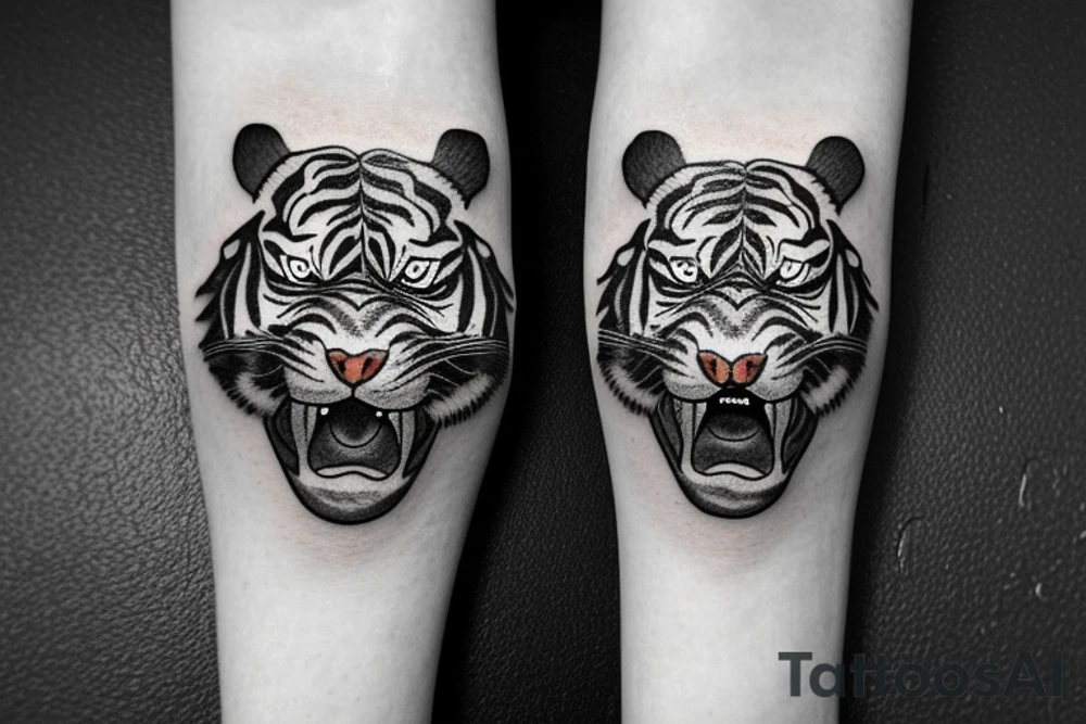 An angry tiger fading into ornaments and a real human eye that is blind tattoo idea