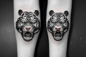 An angry tiger fading into ornaments and a real human eye that is blind tattoo idea