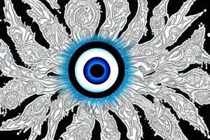Blue evil eye with sparkle, cloud, wing tattoo idea