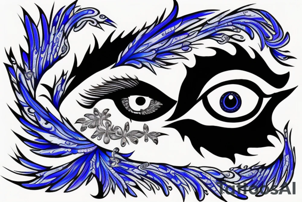Blue evil eye with sparkle, cloud, wing tattoo idea