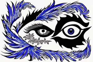 Blue evil eye with sparkle, cloud, wing tattoo idea