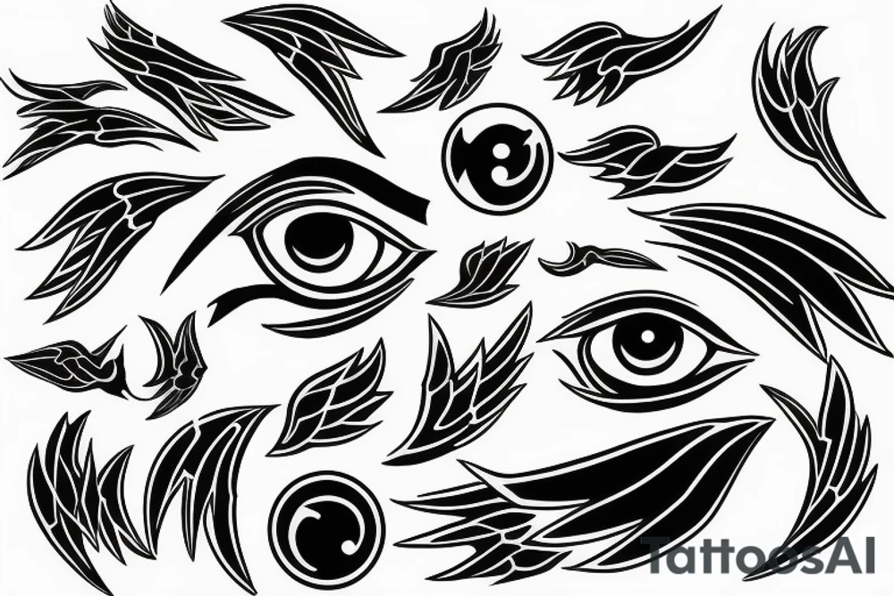 Blue evil eye with wings tattoo idea