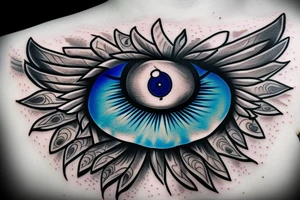 Blue evil eye with wings tattoo idea