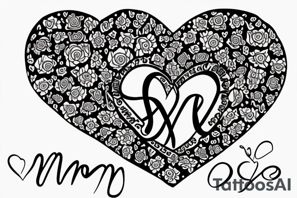 Infinity symbol mom and two daughters shaped into heart. Names Zoe And Emma written in script. Sunflowers tattoo idea