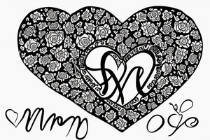 Infinity symbol mom and two daughters shaped into heart. Names Zoe And Emma written in script. Sunflowers tattoo idea