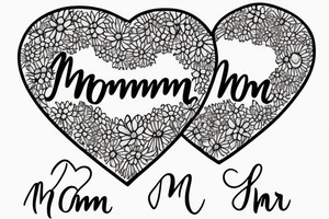 mom and two daughters shaped into heart. Names Zoe And Emma written in script. Sunflowers tattoo idea