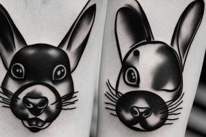 Black puppy and white bunny touching noses tattoo idea