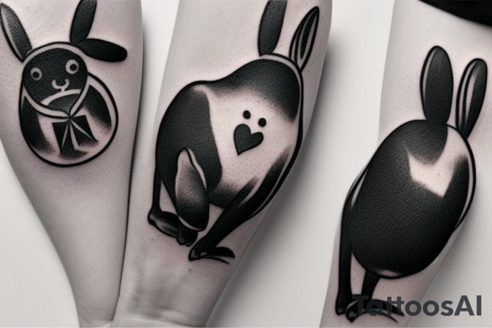 Black puppy and white bunny touching noses tattoo idea