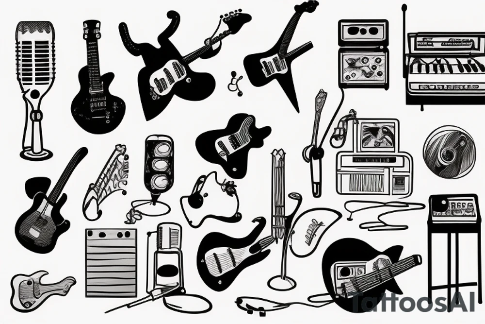An aquarium musician with guitar piano and a mic tattoo idea