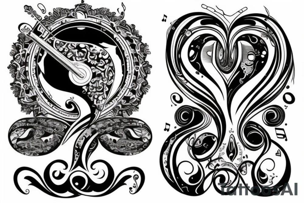 Music tattoo with Aquarius symbol tattoo idea