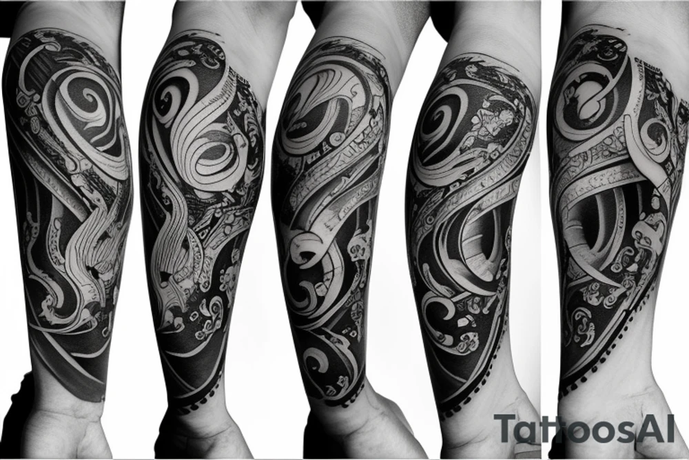 Music tattoo with Aquarius symbol tattoo idea
