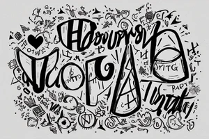 Hourglass in the upper part written "It's" and in the center part down written with letters falling "everywhere", "everyone", "everyday". tattoo idea