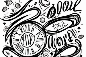Hourglass in the upper part written "It's" and in the center part down written with letters falling "everywhere", "everyone", "everyday". tattoo idea