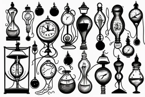 Hourglass with lamp and world tattoo idea