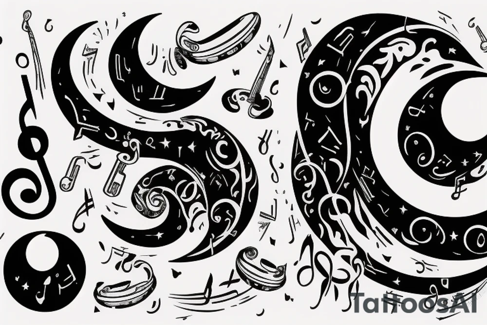 Music with with a crescent moon simple tattoo idea