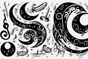 Music with with a crescent moon simple tattoo idea