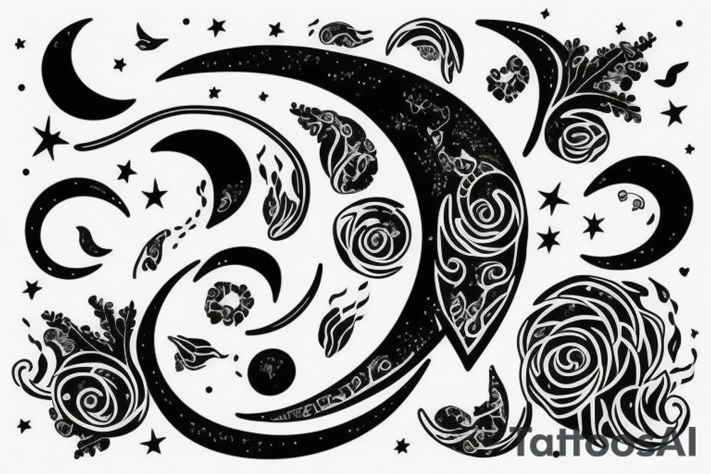 Music with with a crescent moon simple tattoo idea