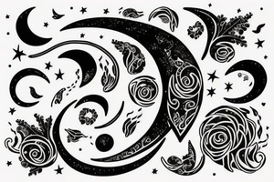 Music with with a crescent moon simple tattoo idea