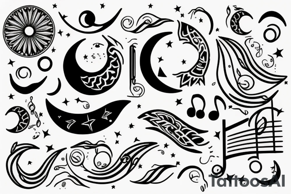 Music with with a crescent moon simple tattoo idea