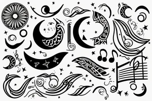 Music with with a crescent moon simple tattoo idea