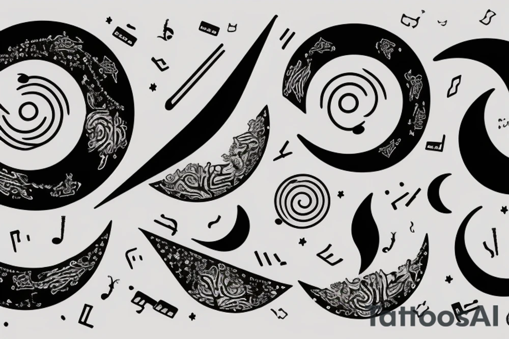 Music with with a crescent moon simple tattoo idea