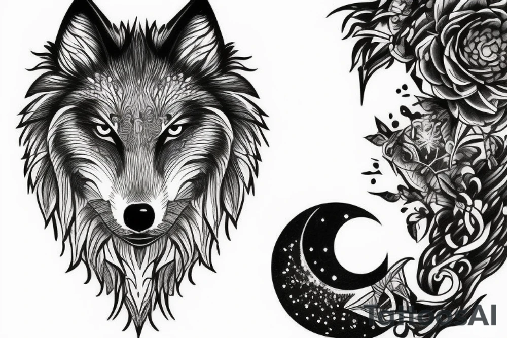 wolf night moon tattoo idea